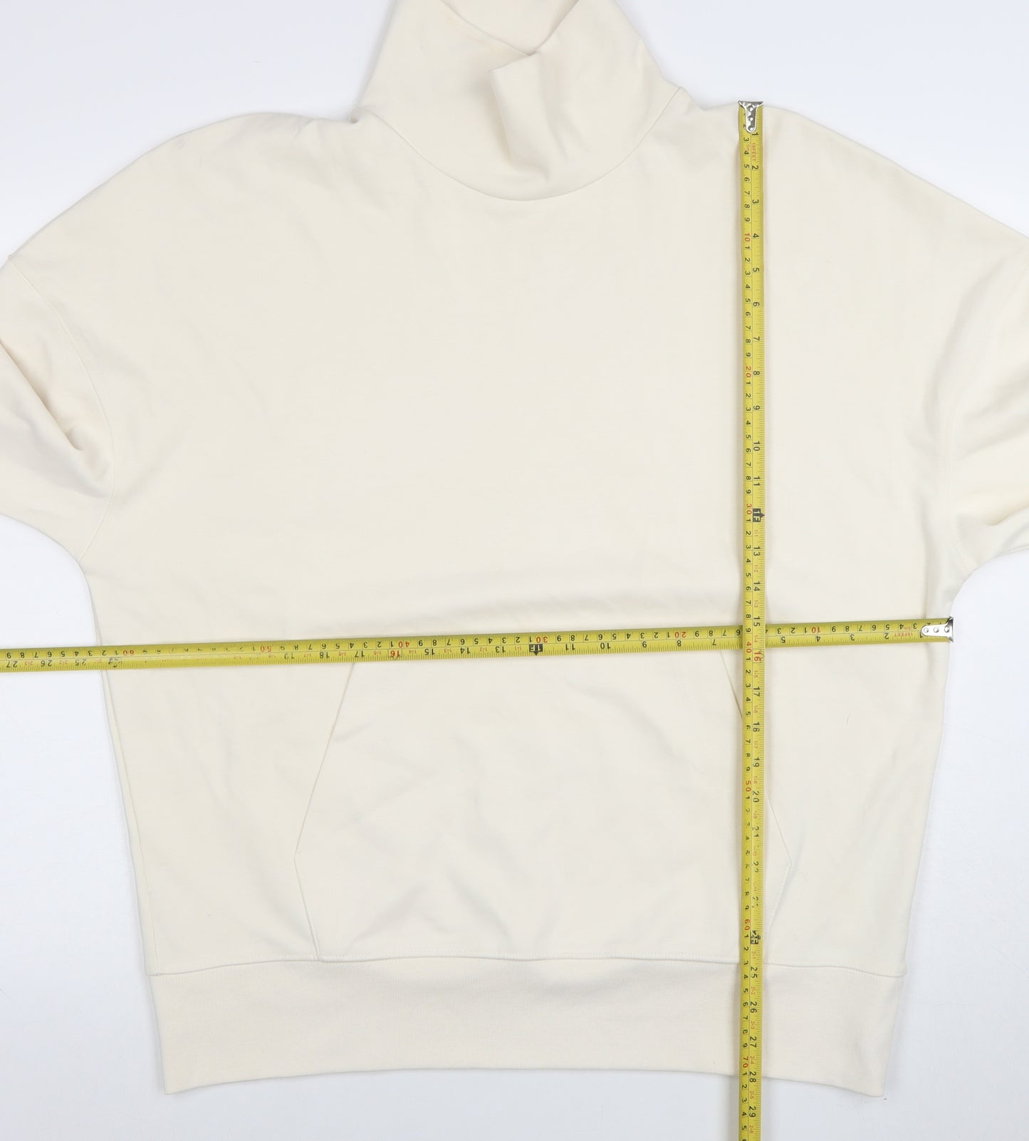 Zara Women Beige Cotton Blend High Neck Pullover Sweatshirt Size M