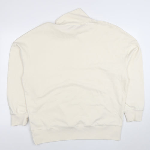 Zara Women Beige Cotton Blend High Neck Pullover Sweatshirt Size M
