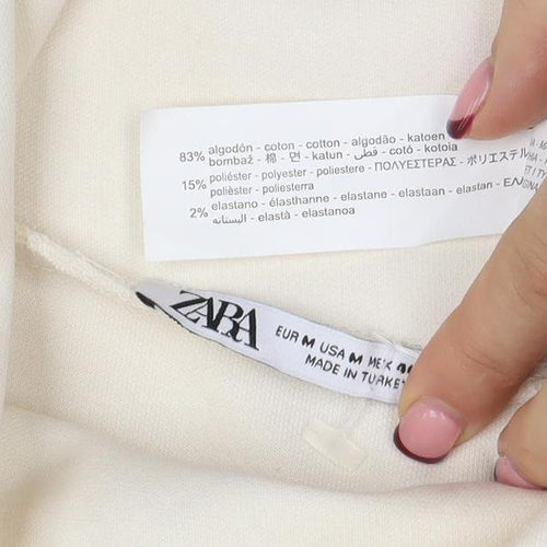 Zara Women Beige Cotton Blend High Neck Pullover Sweatshirt Size M