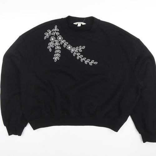 Marks and Spencer Womens Black Embroidered Pullover Sweatshirt S