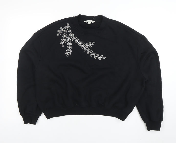 Marks and Spencer Womens Black Embroidered Pullover Sweatshirt S