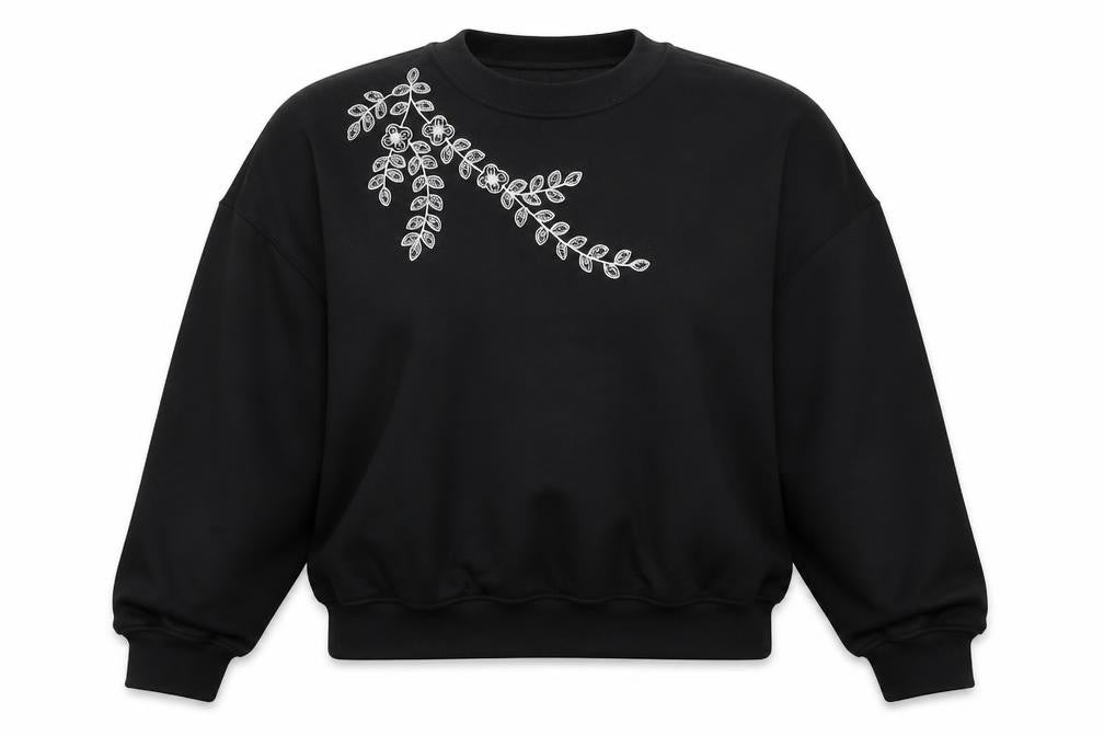Front view of Marks & Spencer women’s black embroidered pullover sweatshirt s