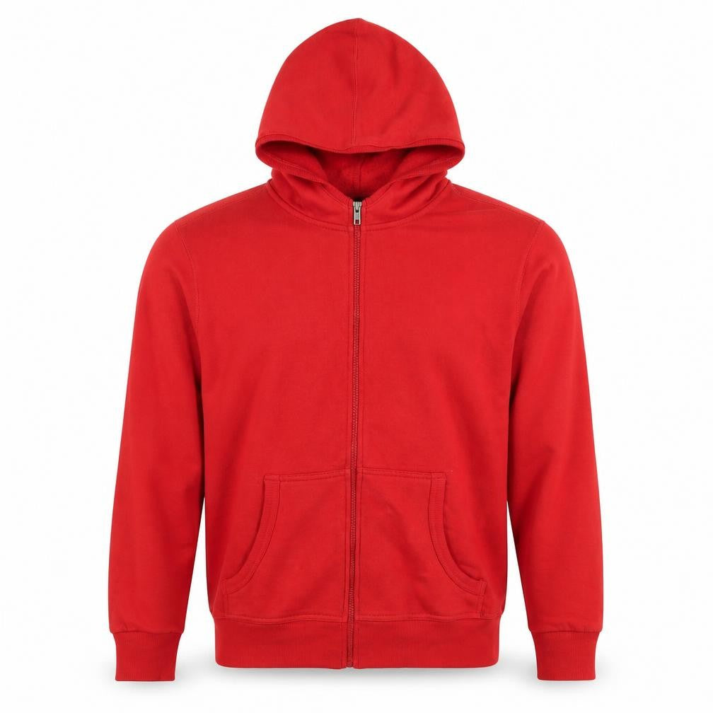 Front view of B&C Collection Women's Red Full Zip Hoodie, size M