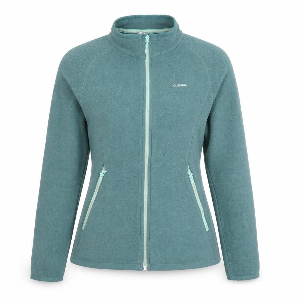 Front view of Quechua Teens Green Fleece Full Zip Jacket XS Lightweight