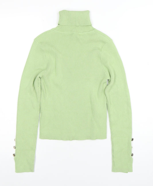 SHEIN Womens Green Roll Neck Ribbed Knit Long Sleeve Top Size 10