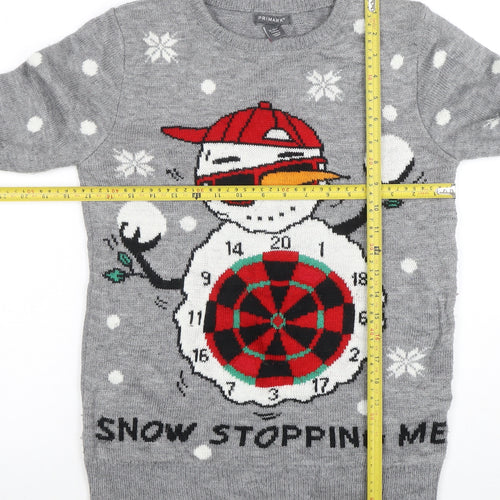 Primark Boys Grey Christmas Snowman Pullover Jumper 12-13 Years