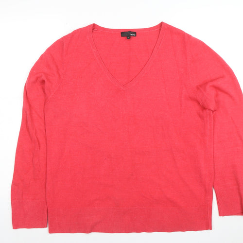 Next Women’s Pink V-Neck Long Sleeve Acrylic Jumper Size 18