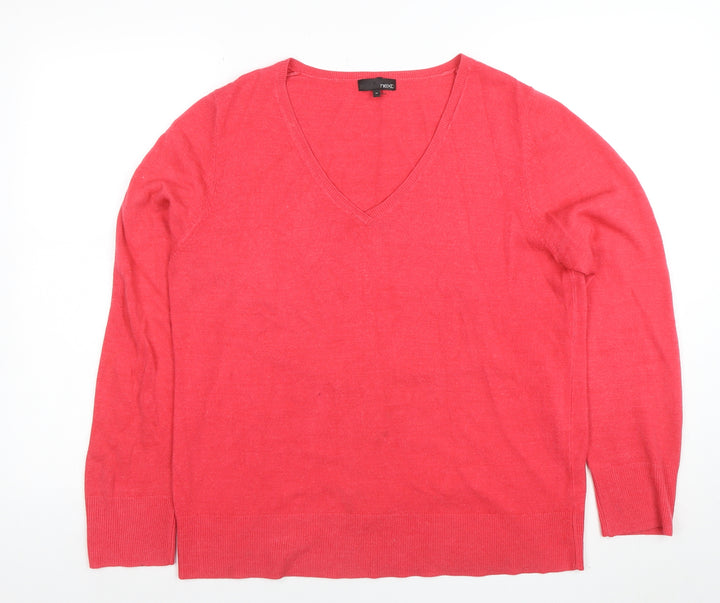 Next Women’s Pink V-Neck Long Sleeve Acrylic Jumper Size 18
