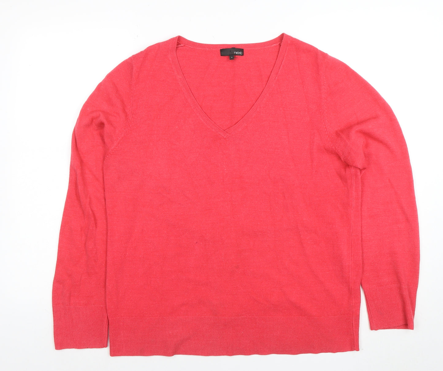 Next Women’s Pink V-Neck Long Sleeve Acrylic Jumper Size 18