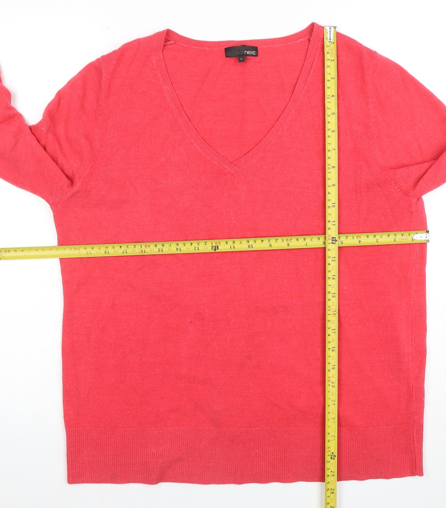 Next Women’s Pink V-Neck Long Sleeve Acrylic Jumper Size 18