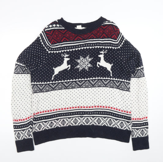 LO.G.G. Men's Blue Fair Isle Wool Blend Christmas Jumper L