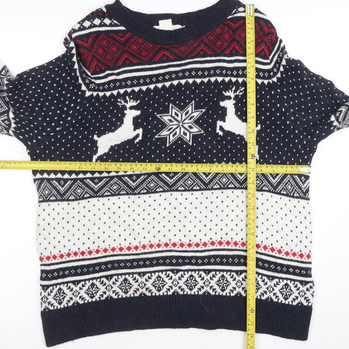 LO.G.G. Men's Blue Fair Isle Wool Blend Christmas Jumper L
