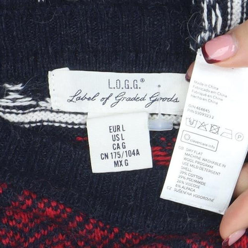 LO.G.G. Men's Blue Fair Isle Wool Blend Christmas Jumper L