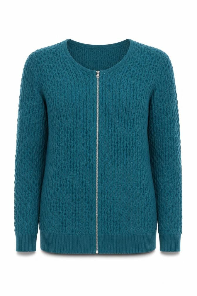 Front view of ASOS Women Blue Cable-Knit Full Zip Jumper, size 10