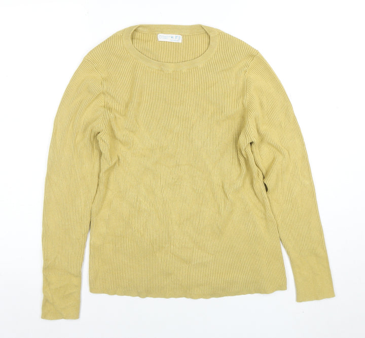 Primark Women's Beige XL Ribbed Crew Neck Long Sleeve Pullover Jumper