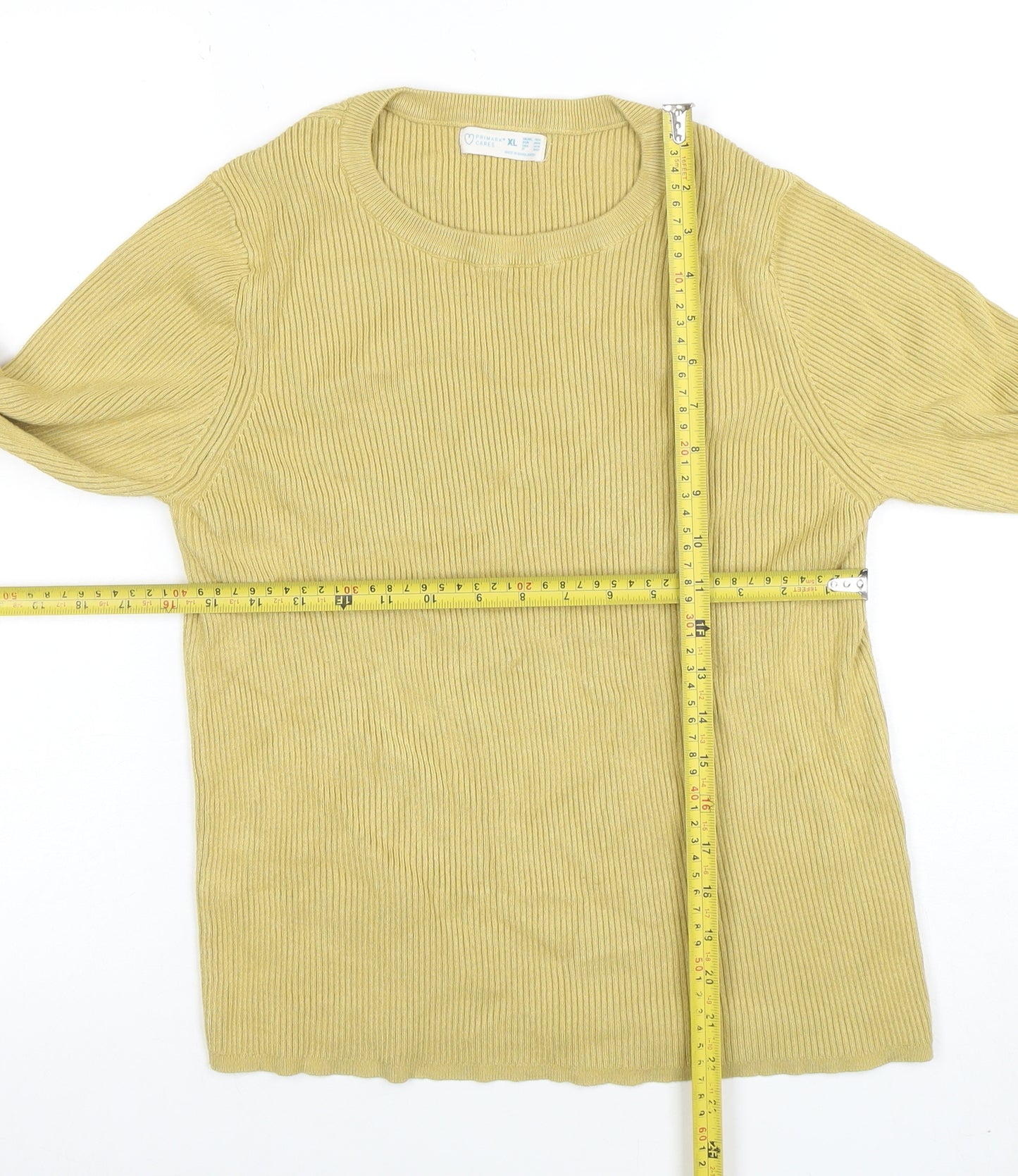 Primark Women's Beige XL Ribbed Crew Neck Long Sleeve Pullover Jumper