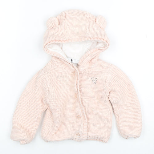 By Very Pink Knitted Hooded Cardigan 9-12 Months Unisex Baby Cotton Lined