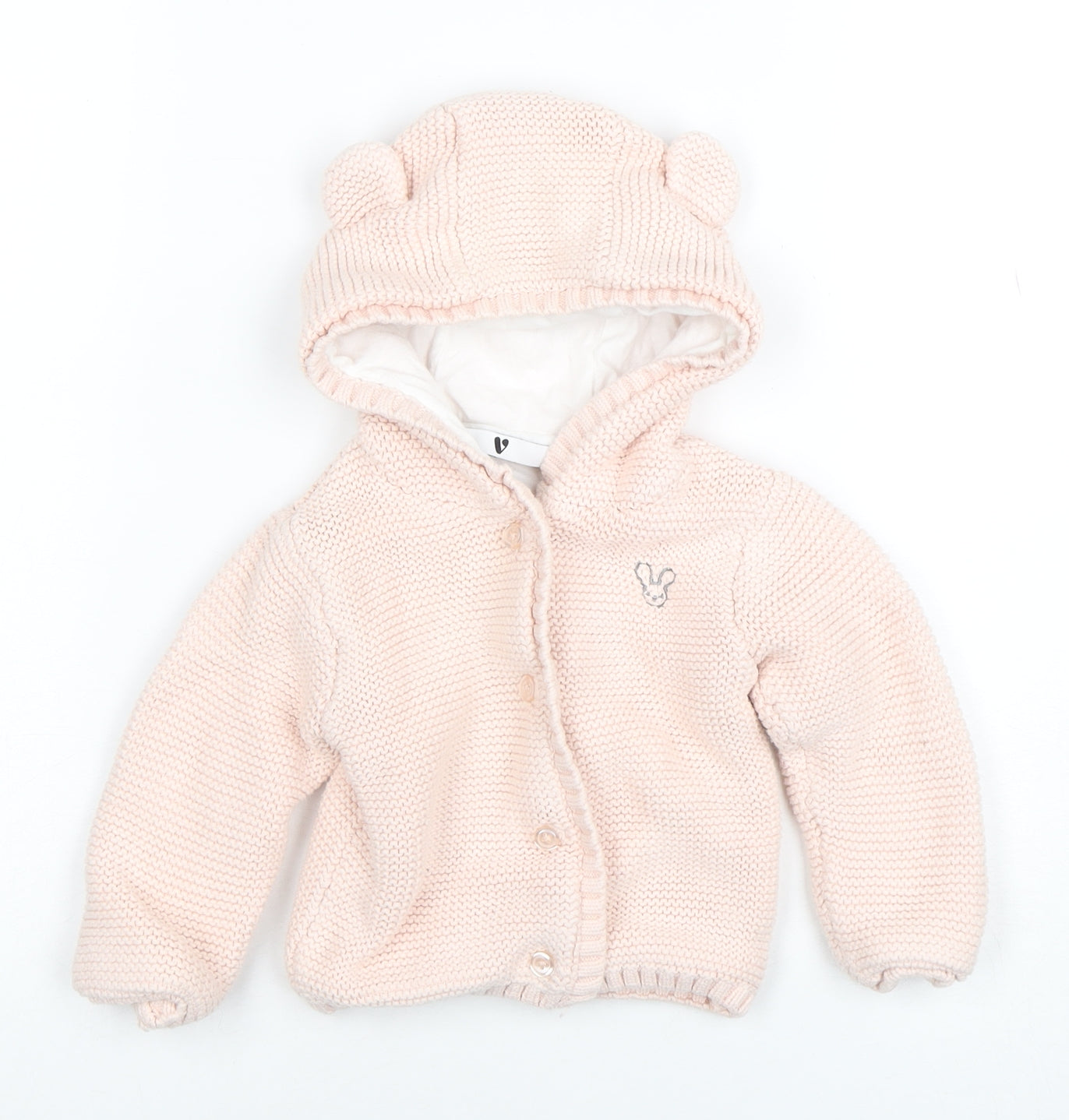 By Very Pink Knitted Hooded Cardigan 9-12 Months Unisex Baby Cotton Lined
