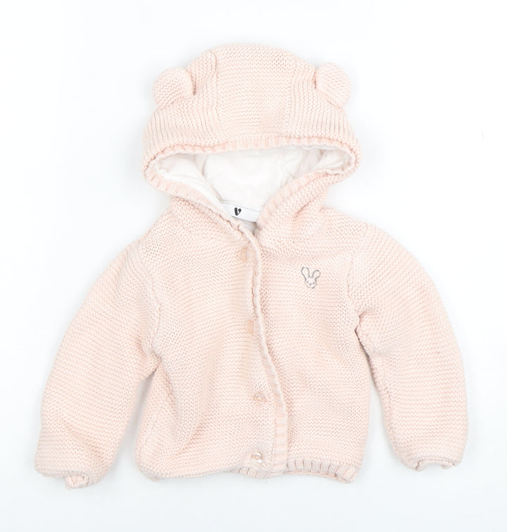 By Very Pink Knitted Hooded Cardigan 9-12 Months Unisex Baby Cotton Lined