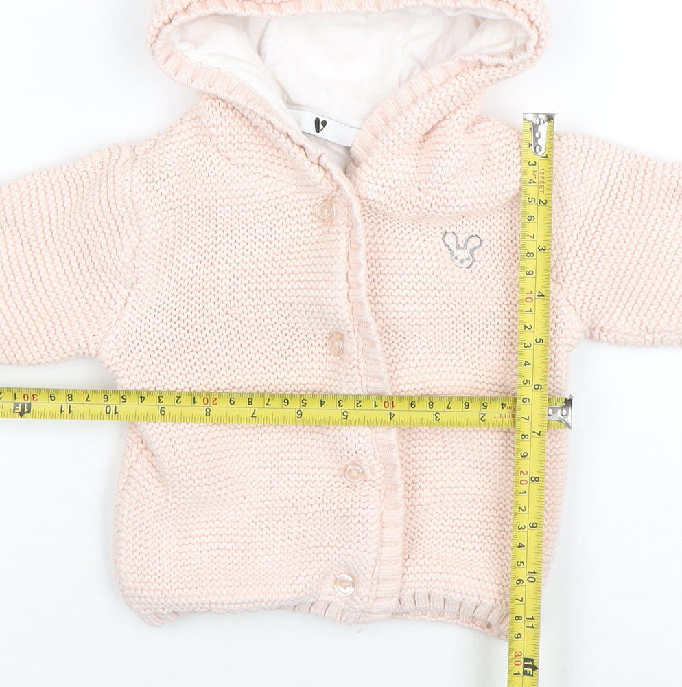By Very Pink Knitted Hooded Cardigan 9-12 Months Unisex Baby Cotton Lined
