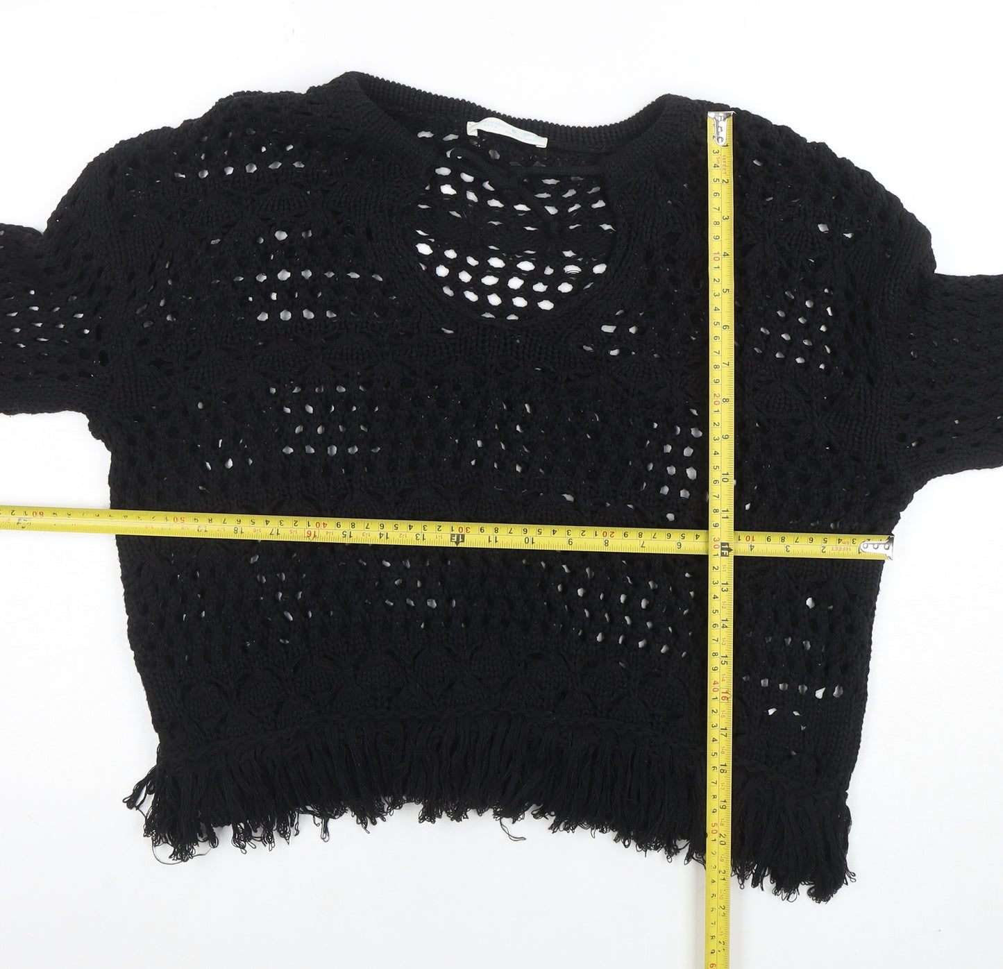 Primark Cares Women's Black Open-Knit Crochet Jumper S