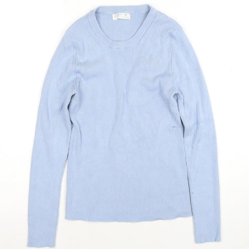 Primark Women Blue Ribbed Crew Neck Long Sleeve Pullover Jumper M