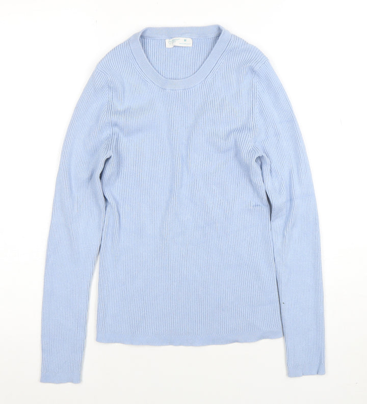 Primark Women Blue Ribbed Crew Neck Long Sleeve Pullover Jumper M
