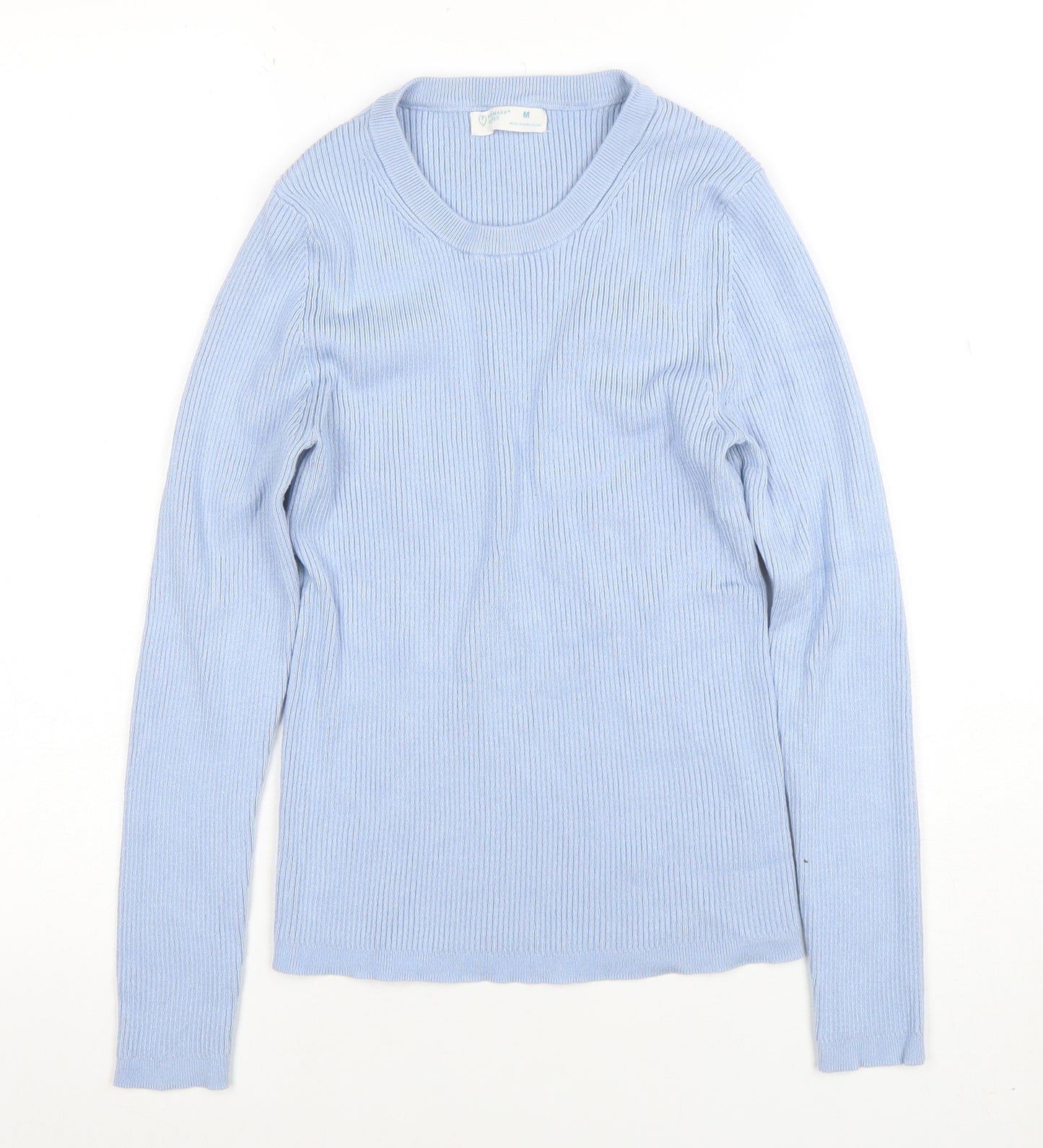 Primark Women Blue Ribbed Crew Neck Long Sleeve Pullover Jumper M