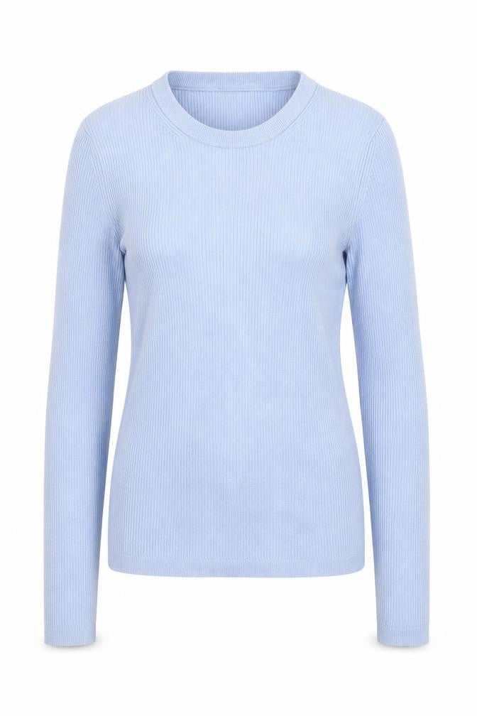 Front view of Primark Women Blue Ribbed Crew Neck Long Sleeve jumper M