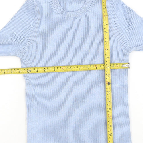 Primark Women Blue Ribbed Crew Neck Long Sleeve Pullover Jumper M