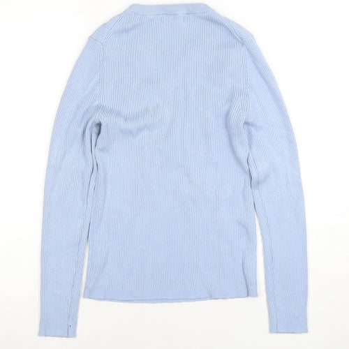Primark Women Blue Ribbed Crew Neck Long Sleeve Pullover Jumper M