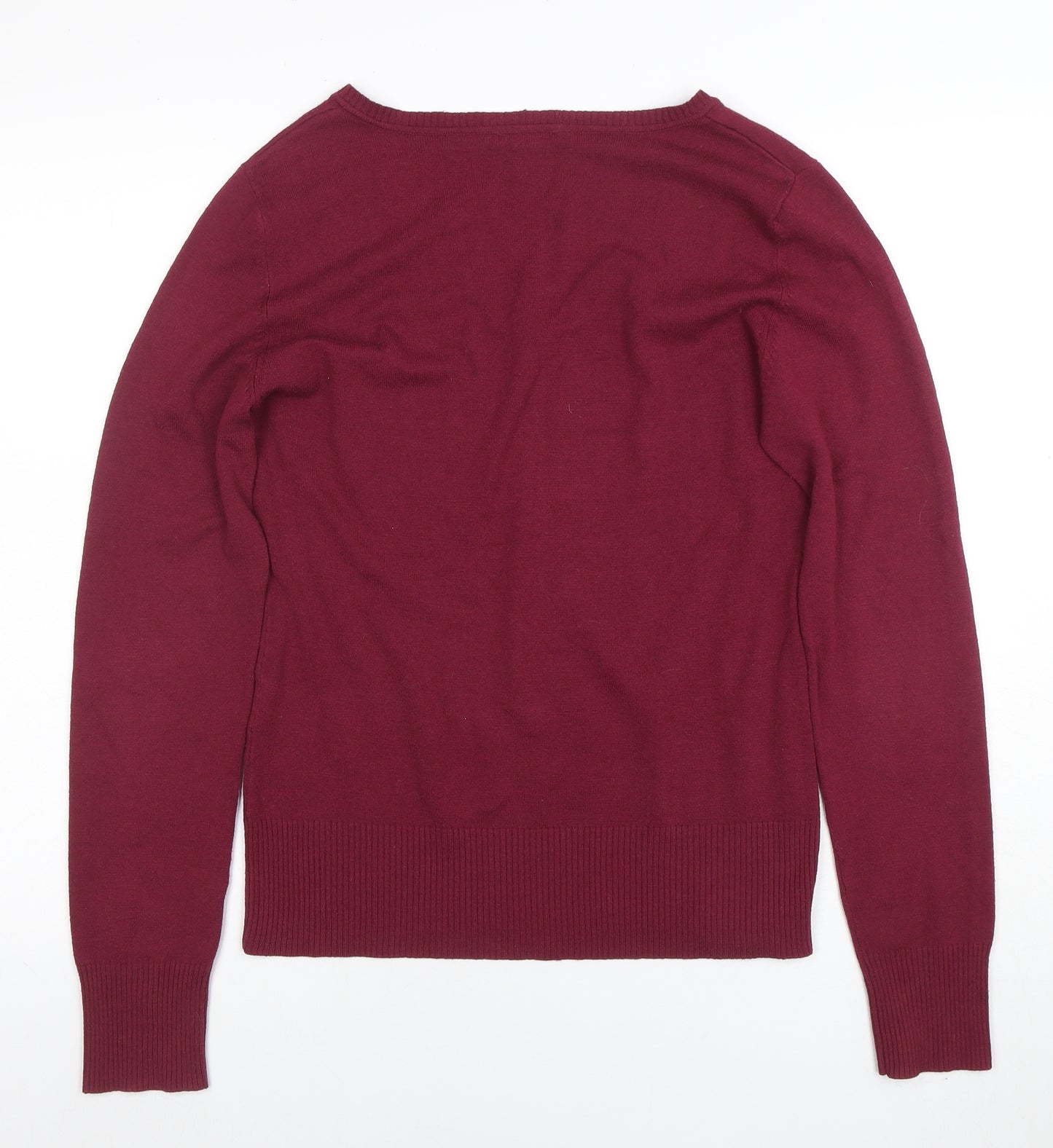 H&M Women's Red V-Neck Long Sleeve Cotton Knit Jumper Size L