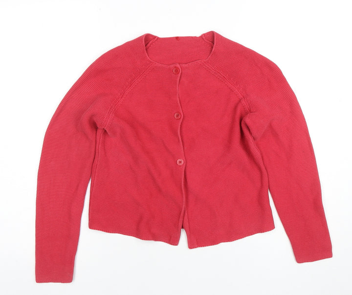 George Girls Red Cotton Button Up Cardigan 8-9 Years Long Sleeve Knit Jumper