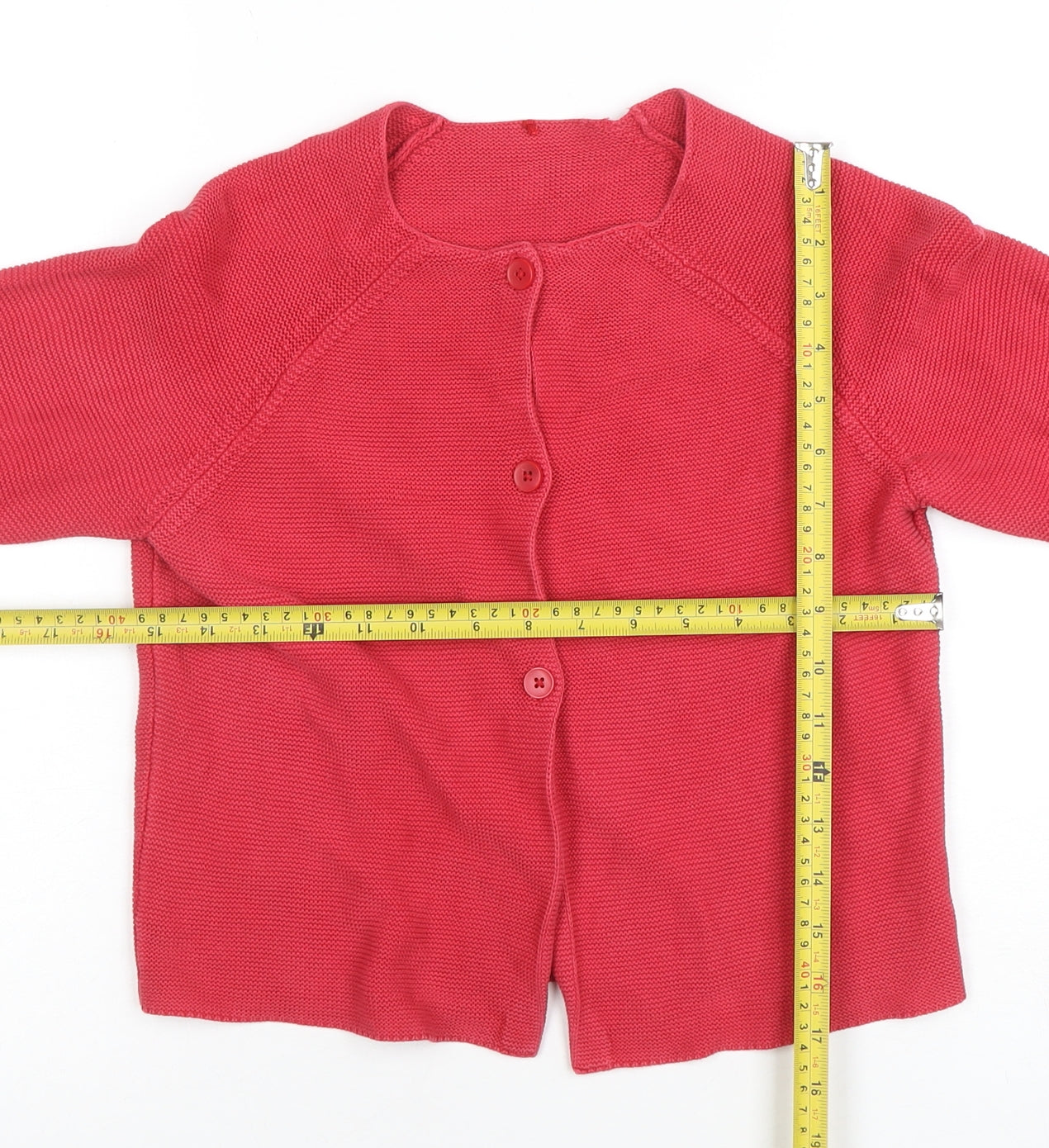 George Girls Red Cotton Button Up Cardigan 8-9 Years Long Sleeve Knit Jumper