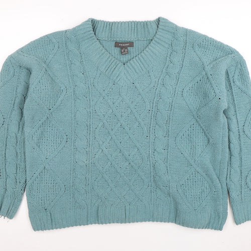 Primark Women’s Green Cable-Knit V-Neck Pullover Jumper L