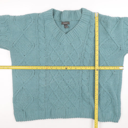 Primark Women’s Green Cable-Knit V-Neck Pullover Jumper L