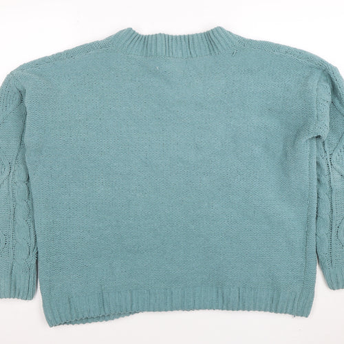 Primark Women’s Green Cable-Knit V-Neck Pullover Jumper L