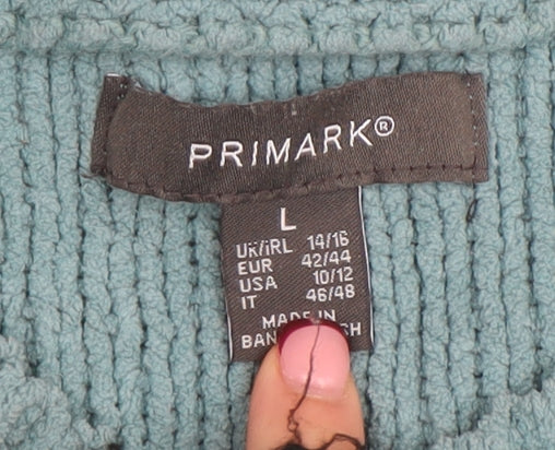 Primark Women’s Green Cable-Knit V-Neck Pullover Jumper L