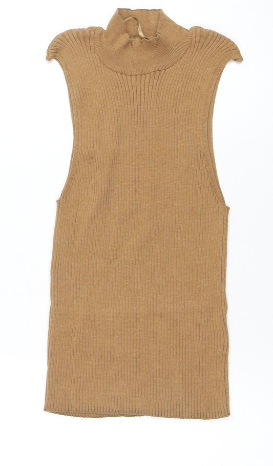 Primark Women's Brown Sleeveless Roll Neck Knit T-Shirt Size L
