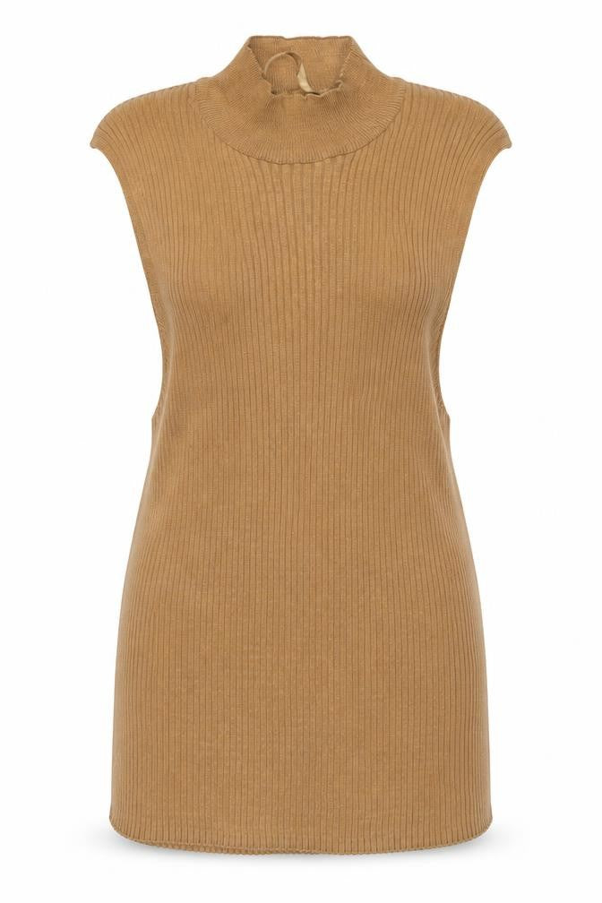 Primark Women's Brown Sleeveless Roll Neck Knit T-Shirt Size L