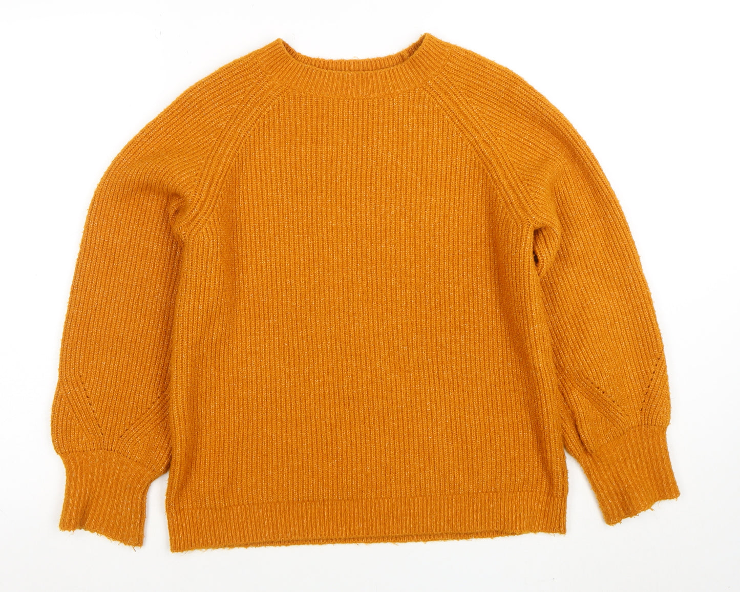 Primark Women’s Orange Ribbed Knit Crew Neck Pullover Jumper Size S