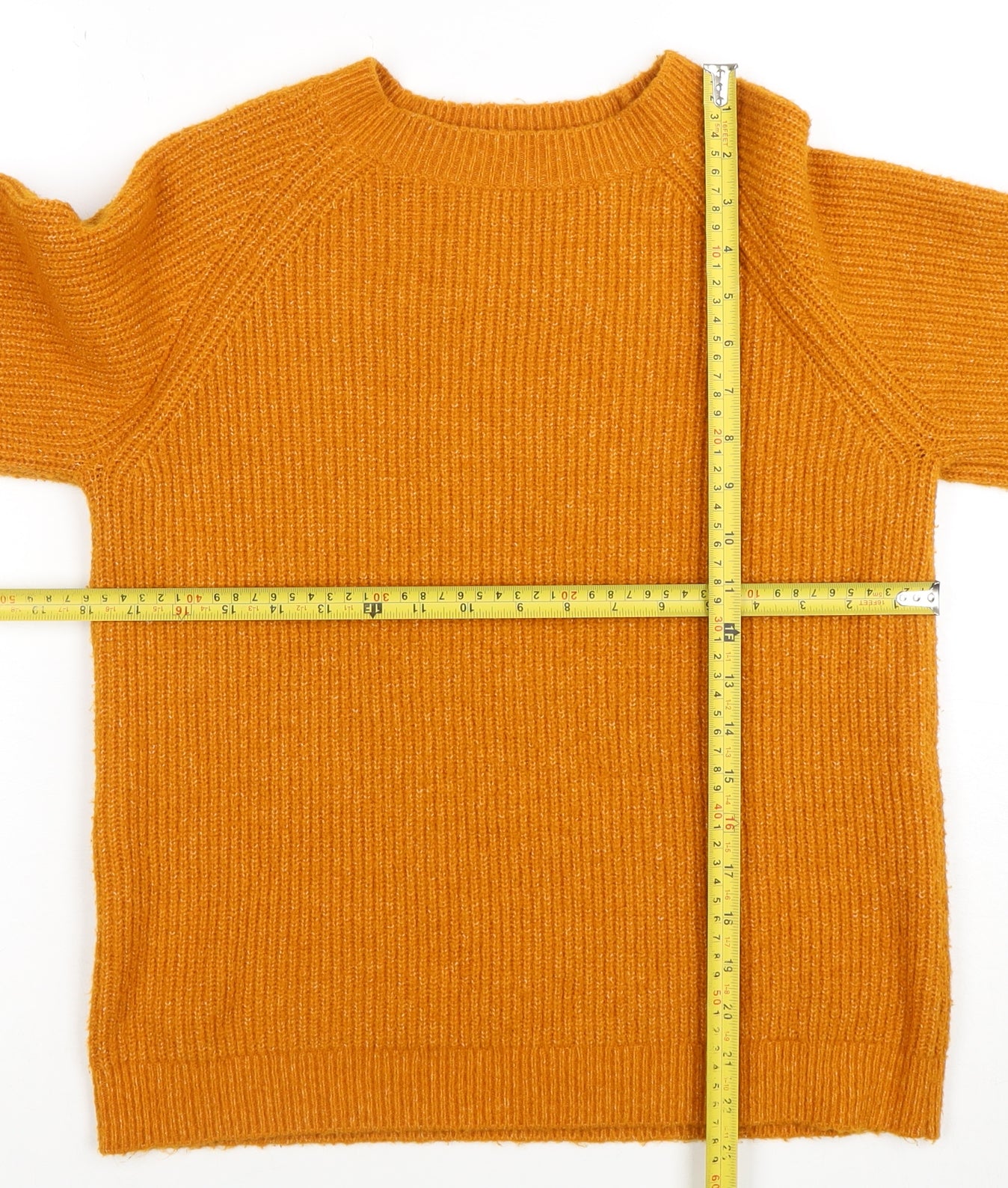 Primark Women’s Orange Ribbed Knit Crew Neck Pullover Jumper Size S