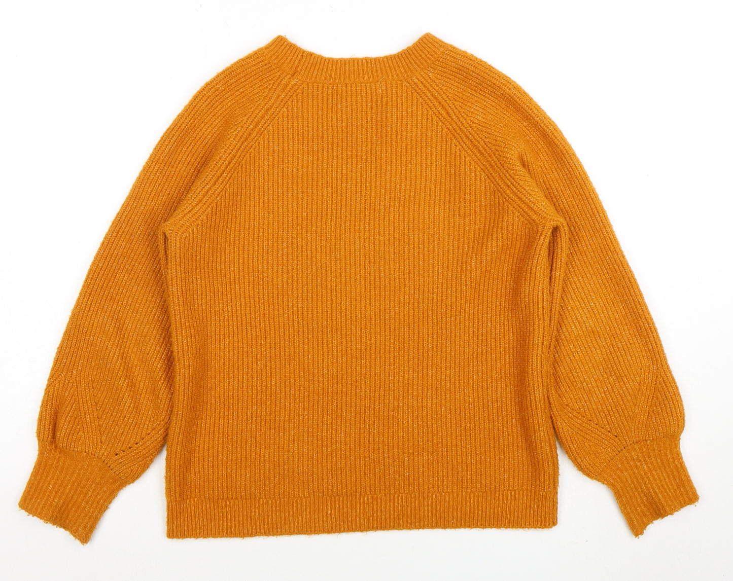 Primark Women’s Orange Ribbed Knit Crew Neck Pullover Jumper Size S