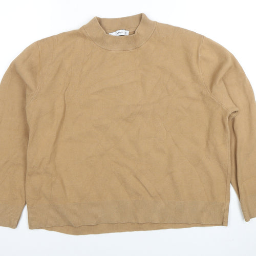 MNG Womens Beige Mock Neck Long Sleeve Knit Pullover Jumper Size L