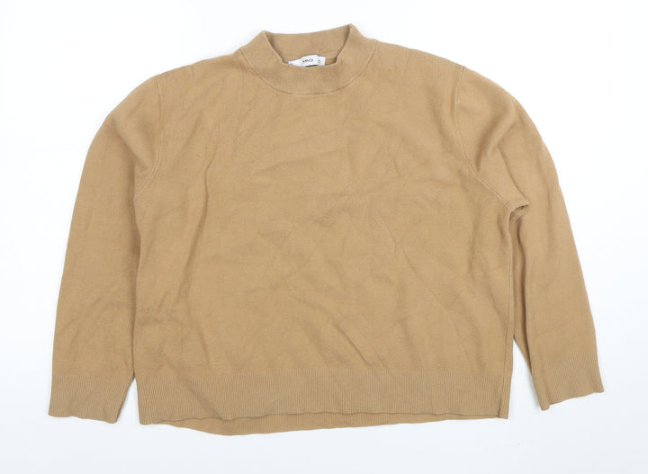 MNG Womens Beige Mock Neck Long Sleeve Knit Pullover Jumper Size L