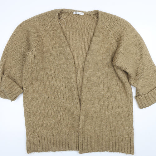 Zara Women Beige Chunky-Knit Open Cardigan M Relaxed Fit