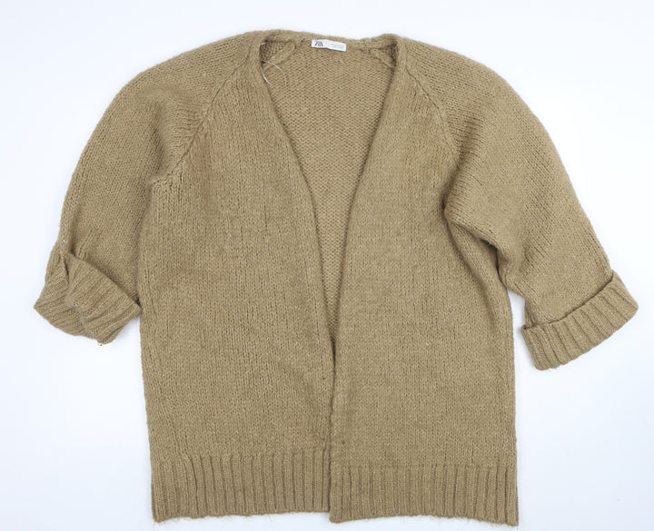 Zara Women Beige Chunky-Knit Open Cardigan M Relaxed Fit