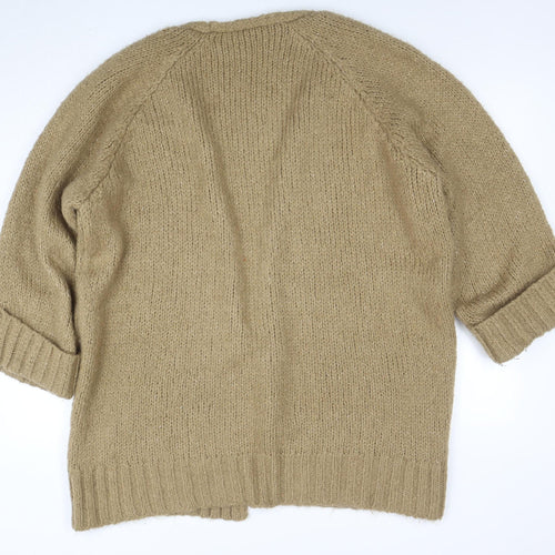 Zara Women Beige Chunky-Knit Open Cardigan M Relaxed Fit