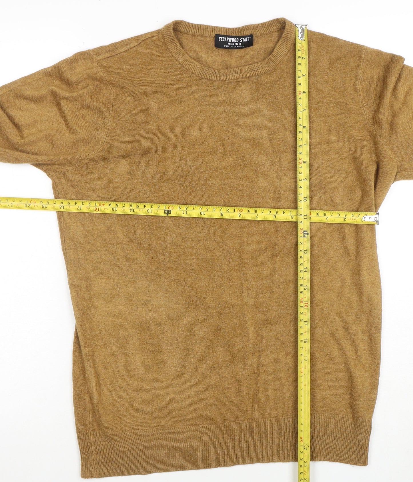 Cedarwood State Men's Brown Medium Crew Neck Cotton Pullover Jumper
