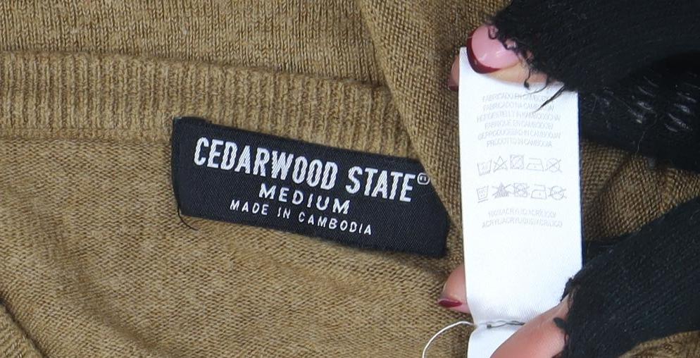 Cedarwood State Men's Brown Medium Crew Neck Cotton Pullover Jumper